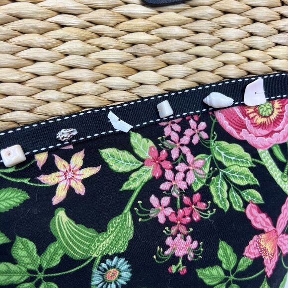 Vera Bradley Straw Beach Tote Bag Black Floral Capri Melon Tie - Picture 5 of 15